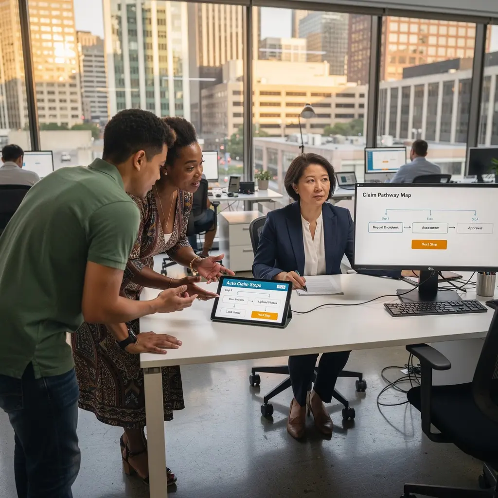 Schemat blokowy ilustrujący etapy procesu zgłaszania roszczenia ubezpieczeniowego.